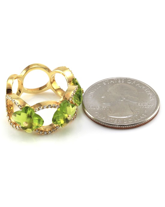 Norman Covan 3.84ctw Peridot Flower & 0.46ctw Diamond Ring in 18K Yellow Gold